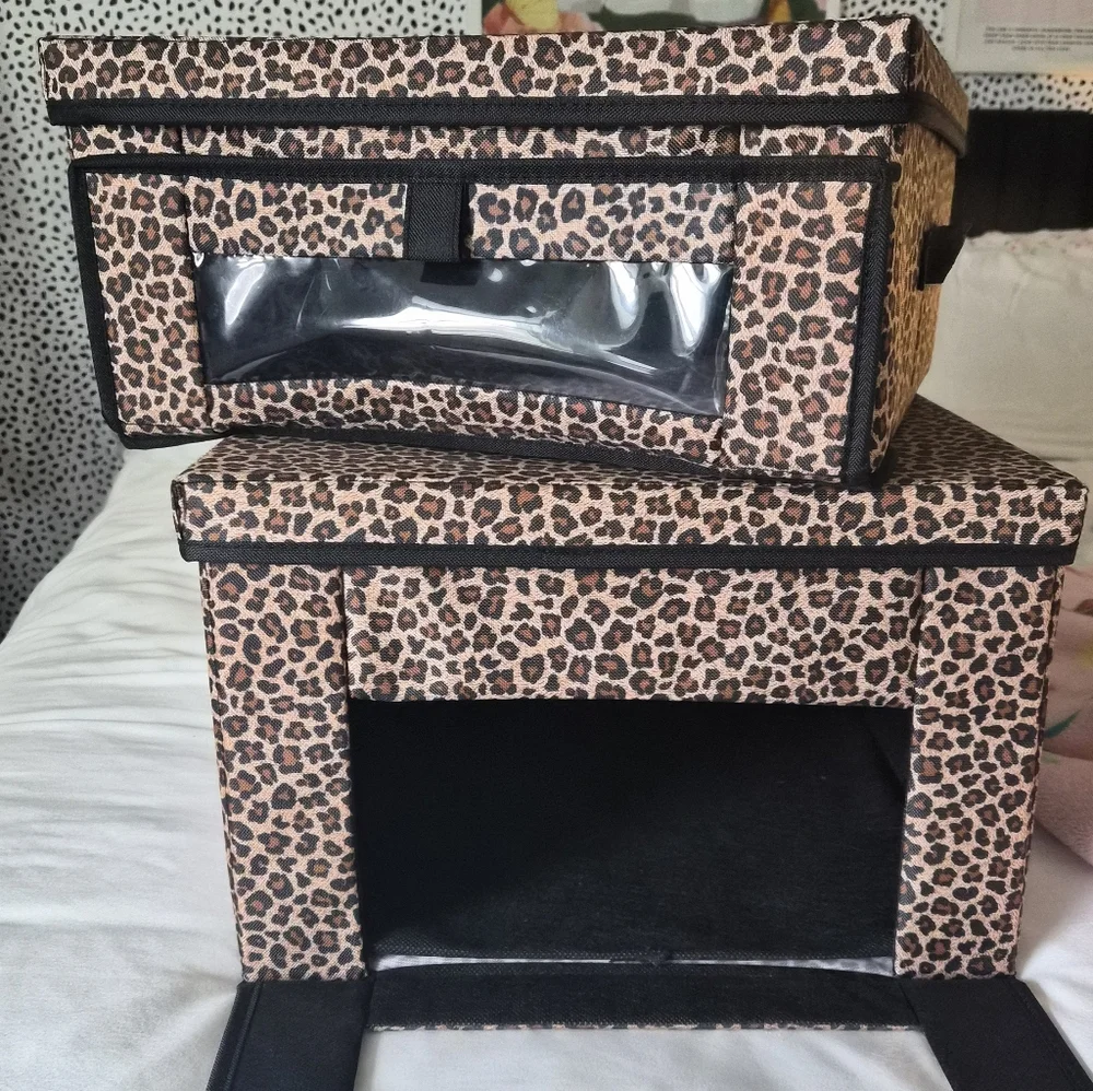 Set Of Two Animal Print Collapsible Storage Fabric Bins With See Through Window